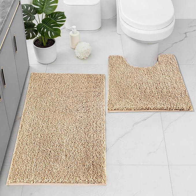 Bathroom Rugs Sets 2 Piece Non Slip Washable Bath Mat Set | Microfiber bath rug set with toilet mats for bathroom , Soft Absorbent toilet rug set TPR Rubber Backed bathroom floor mat