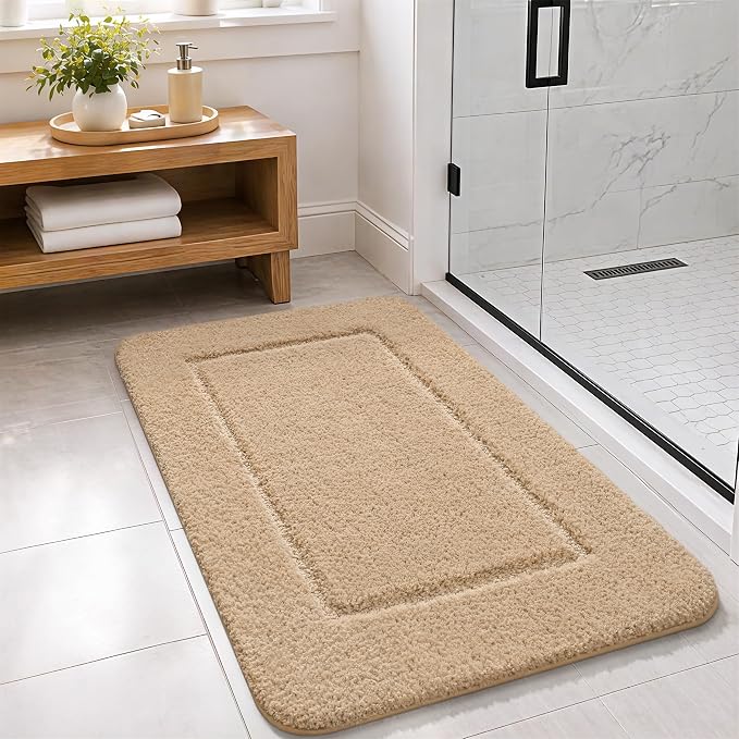 LOCHAS Bathroom Rug Set, Bath Rugs Sets 3 Piece Non Slip Backing, Beige | Washable Absorbent Microfiber Bath Mat Set, Soft Cozy Bathroom Mat for Shower Sink Toilet