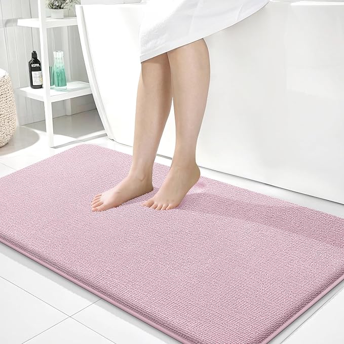 OLANLY Memory Foam Bathroom Runner Rugs 44x24, Long Bath Mats, Dusty Rose | Soft Quick Dry Bath Rugs, Non-Slip, Absorbent Machine Washable Mat for Bathroom Floor, Tub and Shower, Home Decor Accessories