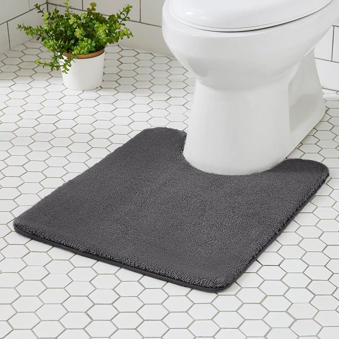 MINIDEAR Toilet Rugs 24x20 - U Shaped Volcanic Gray Thick Memory Foam Contour Rugs,Ultra Soft & Plush Fluffy, Non-Slip, Quick Dry, Absorbent Washable Floor Microfiber Mat for Home Decor Accessories