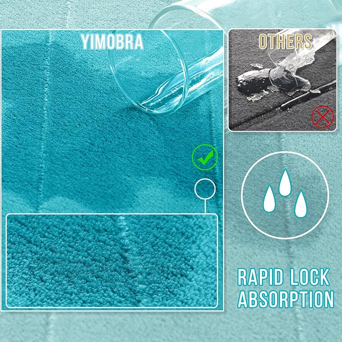 Yimobra Memory Foam Toilet Bath Mat U-Shaped, Soft and Comfortable, Super Water Absorption, Non-Slip, Thick, Machine Wash and Easier to Dry for Bathroom Commode Contour Rug, 24 X 20 Inches, Lake Blue