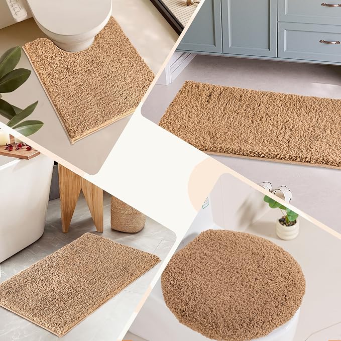 Bathroom Rugs Sets 2 Piece Non Slip Washable Bath Mat Set | Microfiber bath rug set with toilet mats for bathroom , Soft Absorbent toilet rug set TPR Rubber Backed bathroom floor mat