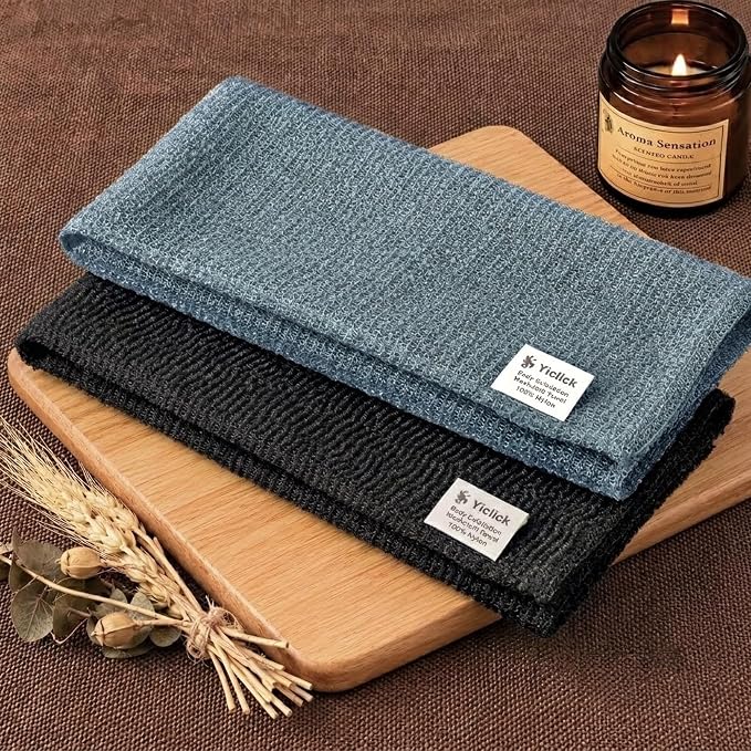 2PCS Exfoliating Washcloth Towel - Exfoliating Body Scrubber Exfoliator, Loofah Sponge Wash Cloth, Korean & Japanse & African Net Sponge Rag - Back Scrubber Washer (Silver Gray+Black)