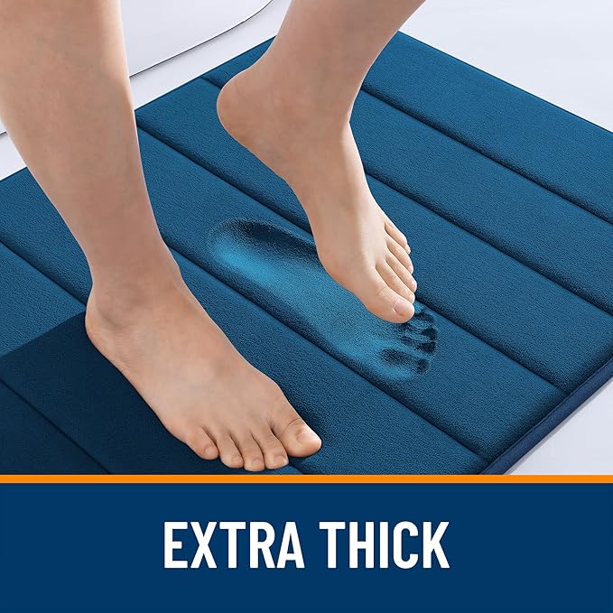 OLANLY Memory Foam Long Bathroom Rugs Runner 47x20, Super Soft Absorbent | Navy Blue, Quick Dry Bath Mat, Machine Washable Shower Floor Rugs, Bathmat Carpet for Bathroom Floor, Tub and Shower