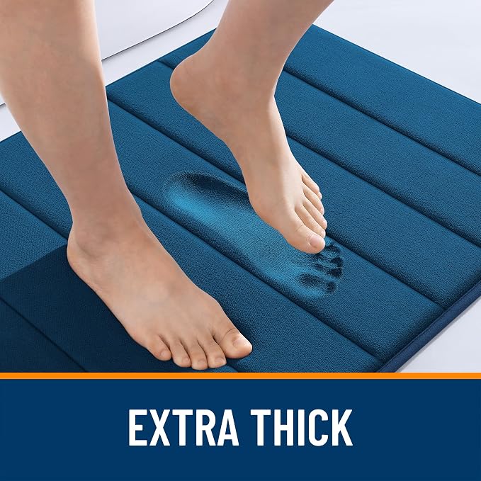 OLANLY Memory Foam Large Bath Mat 44x32, Super Soft Absorbent Bathroom Rugs | Navy Blue, Quick Dry Bath Rug, Machine Washable Shower Floor Mats, Bathmat Carpet for Bathroom Floor, Tub and Shower