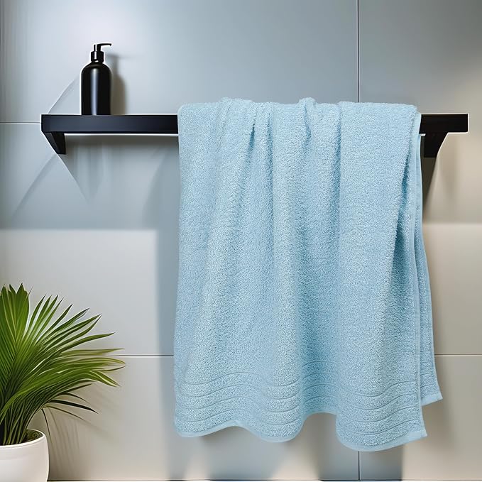 4 Piece Extra Large Bath Towels 30 x 60 Inches, Sky Blue | 100% Cotton, Larger & Lighter Weight, Quicker to Dry, Super Soft and Absorbent, Perfect for Bathroom
