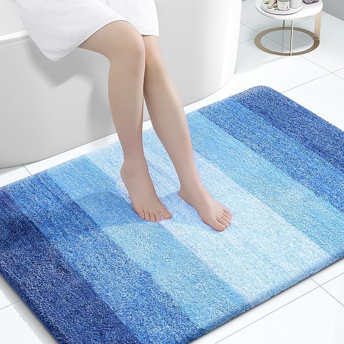 OLANLY Large Bathroom Rugs 44x32, Extra Soft Absorbent Microfiber Bath Rugs | Light Royal Blue, Non-Slip Quick-Drying Rubber Backing, Washable Bath Mat for Floor, Tub and Shower, Home Decor Accessories