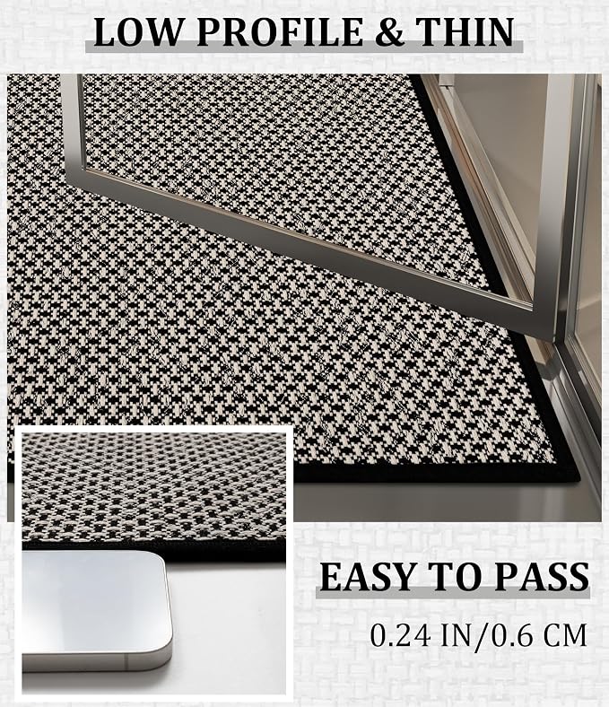 YIHOUSE Thin Bath Mat Black Bathroom Rugs Sets 2 Pieces, Non Slip Absorbent Mats Quick Dry, Woven Rugs Washable, Tapetes para Baño for Bathroom Toliet,Bathtub(17"x24"+17"x47")