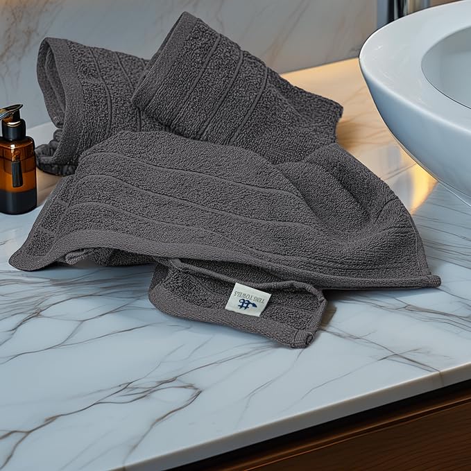 6 Piece Hand Towels Set 16 x 28 Inches, Dark Grey | 100% Cotton, Lighter Weight, Quick to Dry, 16 x 28 Inches, Super Soft & Absorbent, Perfect for Bathroom & Kitchen