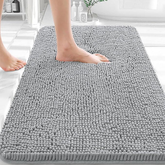OLANLY Bathroom Rugs 32x20, Extra Soft Absorbent Chenille Bath Rugs | Light Grey, Quick-Drying Rubber Backing, Machine Washable Bath Mat for Bathroom Floor, Tub and Shower, Home Decor Accessories