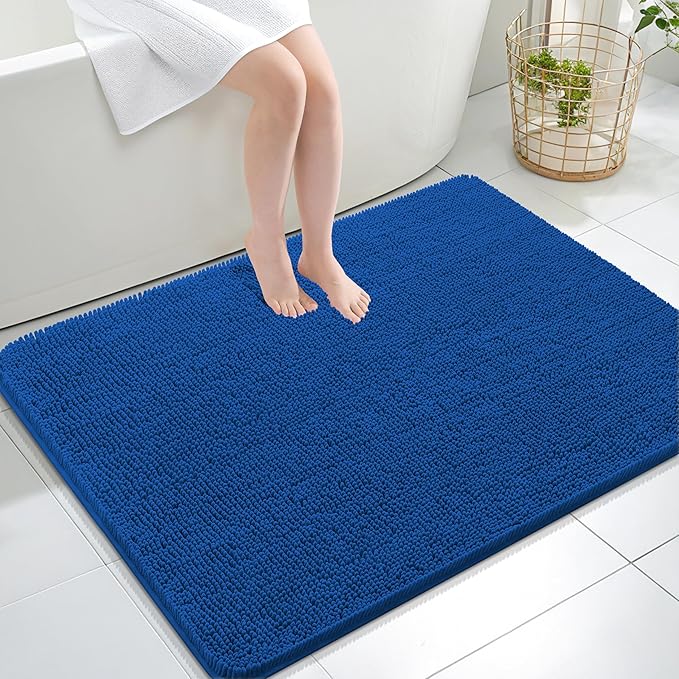 OLANLY Large Bathroom Rugs 40x32, Extra Soft Absorbent Chenille Bath Rugs | Deep Navy Blue, Quick-Drying Rubber Backing, Washable Bath Mat for Bathroom Floor, Tub and Shower, Home Decor Accessories