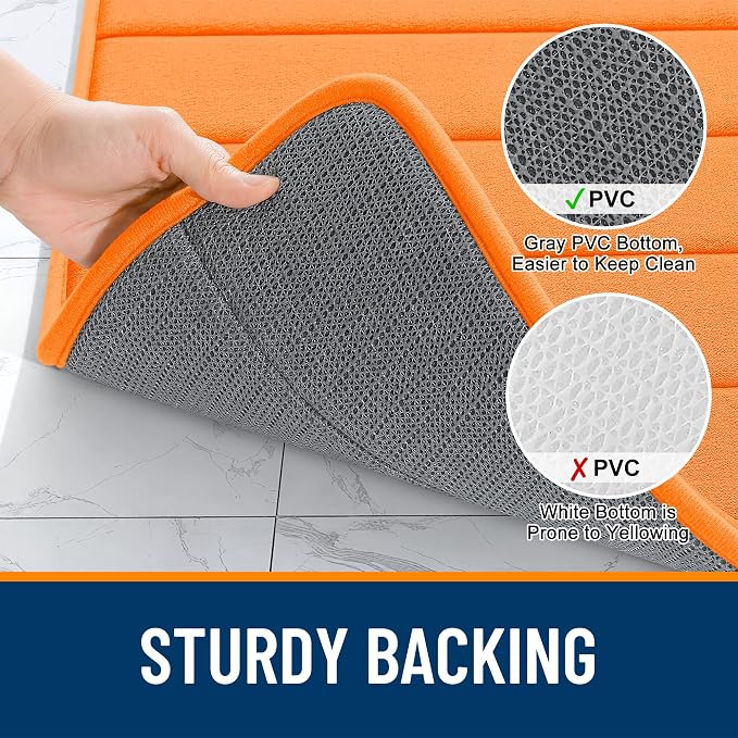 OLANLY Memory Foam Bath Mat 36x24, Super Soft and Absorbent Bathroom Rugs | Orange, Quick Dry Bath Rug, Machine Washable Shower Floor Mats, Bathmat Carpet for Bathroom Floor, Tub and Shower