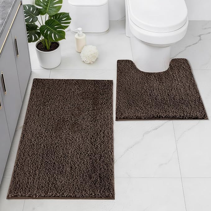 Bathroom Rugs Sets 2 Piece Non Slip Washable Bath Mat Set | Microfiber bath rug set with toilet mats for bathroom , Soft Absorbent toilet rug set TPR Rubber Backed bathroom floor mat