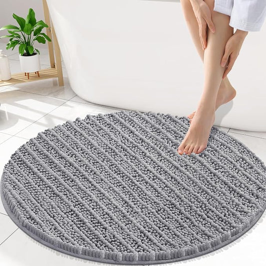 Smiry Bathroom Rugs Round 30X30, Extra Soft Rubber Backing Bath Mats | Grey Machine Washable Non Slip Quick Dry Bath Mats for Bathroom Floor, Tub, Shower, Home Decor Accessories