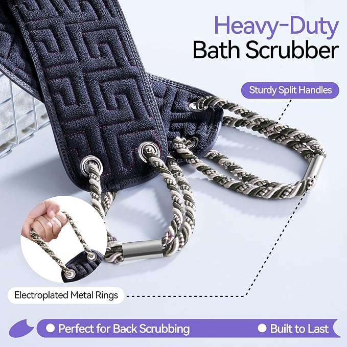Exfoliating Back Scrubber for Shower, 38 Inch Double-Sided Bath Exfoliator | Back Washer with Handles for Deep Skin Cleansing, Washcloth Towel to Gently Exfoliate & Cleanse Back Effortlessly for Men