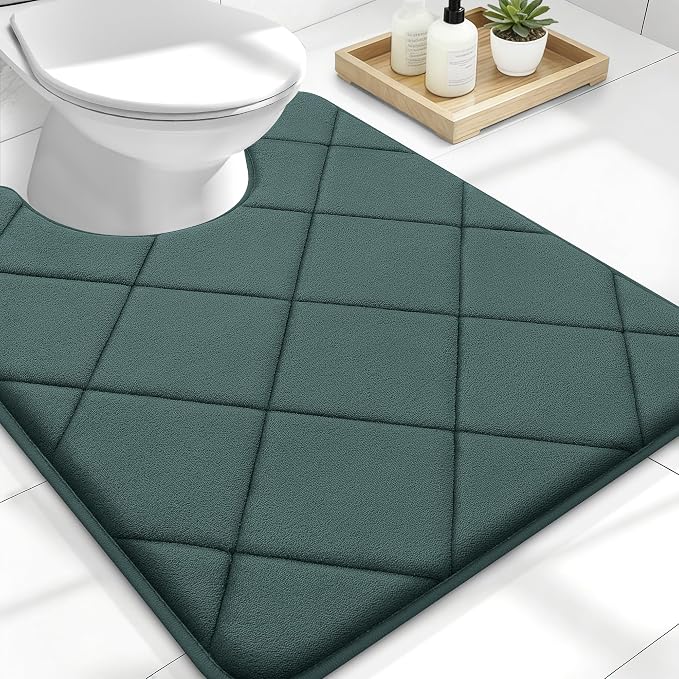 OLANLY Memory Foam Toilet Rugs U-Shaped 24x20, Ultra Soft and Absorbent | Blackish Green, Quick Dry Commode Contour Rugs, Machine Washable, Comfortable Bathroom Contour Bath Mats for Toilet Base