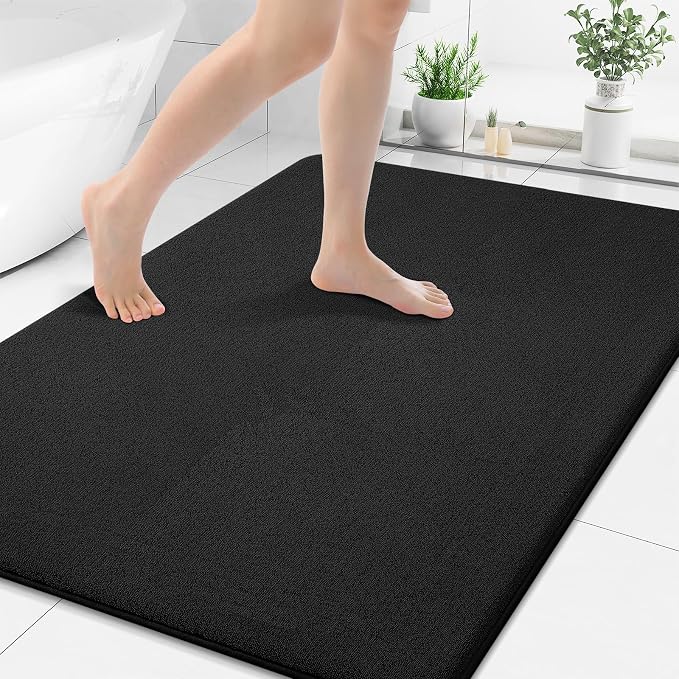 Smiry Memory Foam Bath Mat 44x32, Extra Soft Absorbent Bathroom Rugs | Black Quick Dry, Machine Washable Bath Mats for Bathroom, Shower, Tub and Home Decor Accessories
