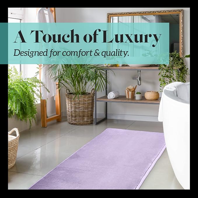 Memory Foam Bath Mat Non Slip Absorbent Super Cozy Velvet Bathroom Rug Carpet (22 inches X 42 inches, Lavender)