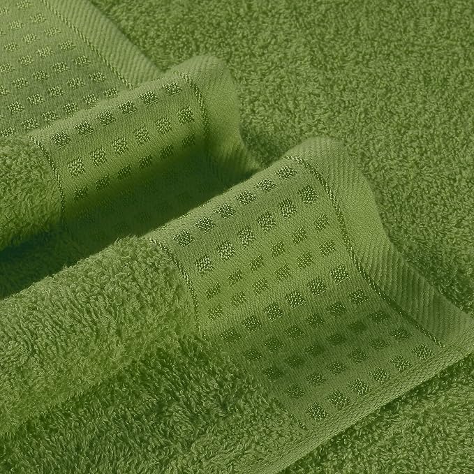 GLAMBURG 100% Cotton Ultra Soft 6 Pack Towel Set, Contains 2 Bath Towels 28x55 Inches, 2 Hand Towels 16x24 Inches & 2 Wash Coths 12x12 Inches, Compact Absorbent Lightweight & Quickdry - Kiwi Green