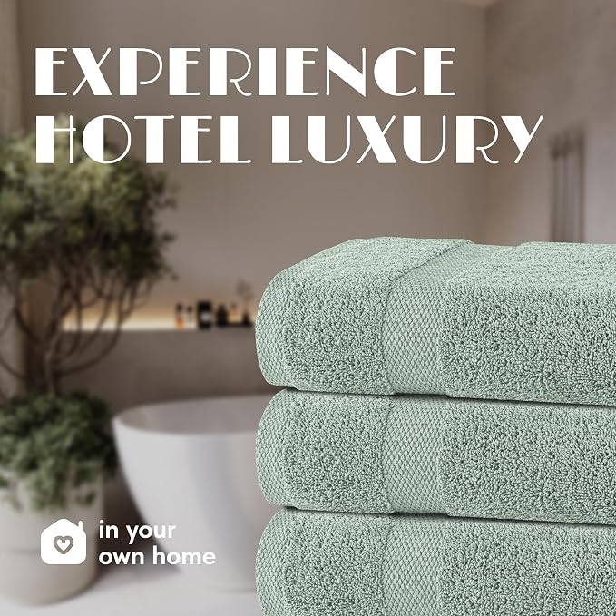White Classic Wealuxe Green Bath Towels 24x50 Inch, Cotton Towel Set for Bathroom, Hotel, Gym, Spa, Soft Extra Absorbent Quick Dry 12 Pack