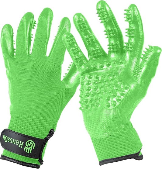 Pet Grooming Gloves - Patented #1 Ranked, Award Winning Shedding, Bathing, & Hair Remover Gloves - Gentle Brush for Cats, Dogs, and Horses (Mono Green, Junior)