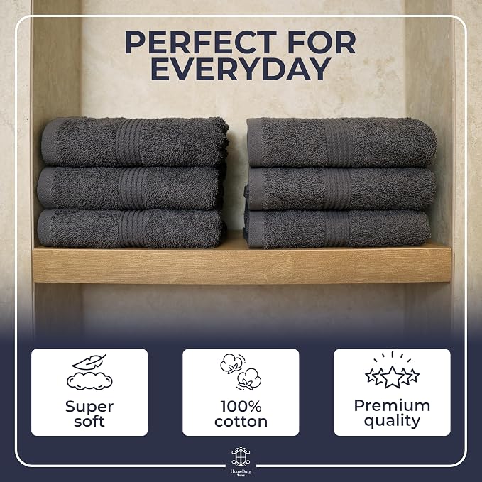 Luxe 6-Piece Hand Towel Set – Soft & Absorbent Cotton, Hotel Quality, Quick-Drying, Easy Care,16 x 28 in (Dark Grey)