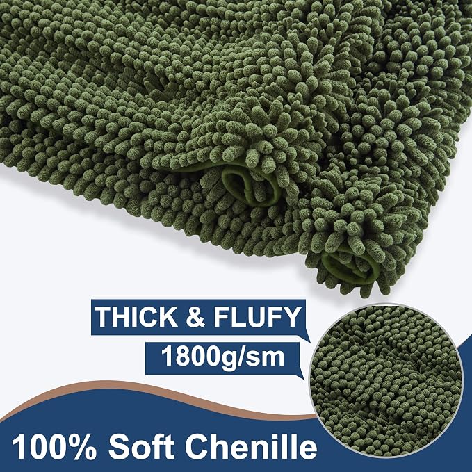 Non Slip Thick Shaggy Chenille Bathroom Rug Sets 2 Piece, Thickened Hot Melt Rubber Bottom Bath Mats for Bathroom, Bath Rugs Quick Dry Machine Washable for Shower (Loden, 32"x20" Plus 17"x24")