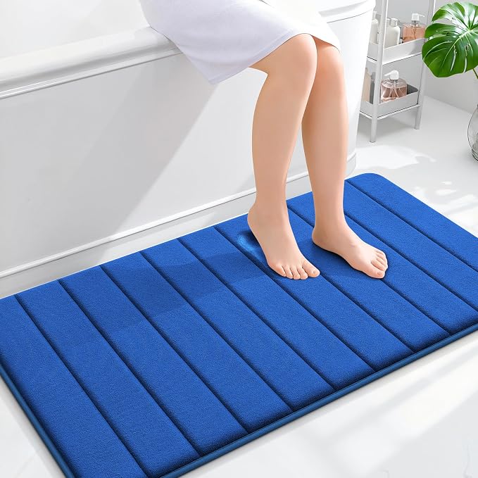 OLANLY Memory Foam Long Bathroom Rugs Runner 44x24, Super Soft Absorbent | Royal Blue, Quick Dry Bath Mat, Machine Washable Shower Floor Rugs, Bathmat Carpet for Bathroom Floor, Tub and Shower