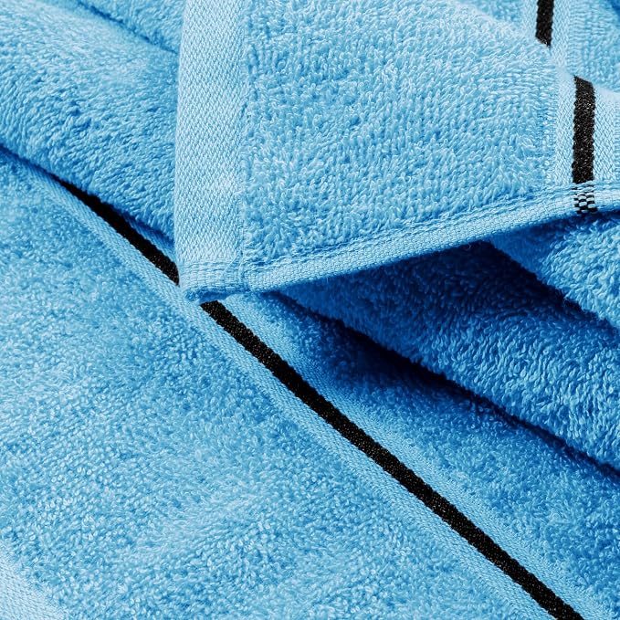MyOwn Ultra Soft 6 Pack Cotton Towel Set, Contains 2 Bath Towels 28x55 inch, 2 Hand Towels 16x24 inch & 2 Wash Coths 12x12 inch, Ideal Everyday use, Compact & Lightweight - Sky Blue
