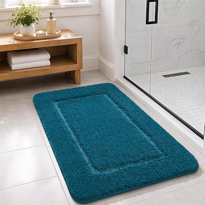 LOCHAS Bathroom Rug Set, Bath Rugs Sets 3 Piece Non Slip, Peacock Blue | Washable Absorbent Microfiber Bath Mat Set, Soft Cozy Bathroom Mat for Shower Sink Toilet