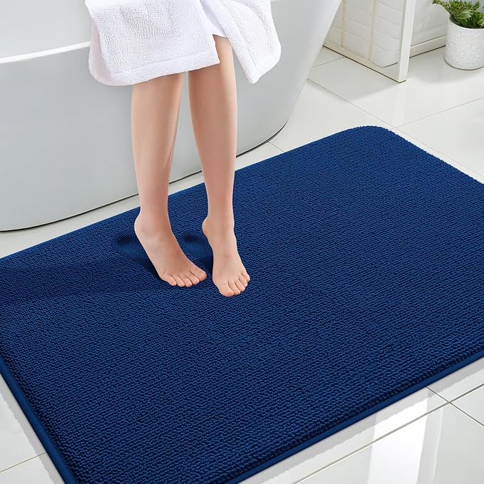 OLANLY Thick Memory Foam Large Bathroom Rug 44x32, Absorbent Bath Mat, Navy | Soft Quick Dry Bath Rugs, Non-Slip Carpet, Machine Washable Mat for Bathroom Floor, Tub and Shower, Home Decor Accessories