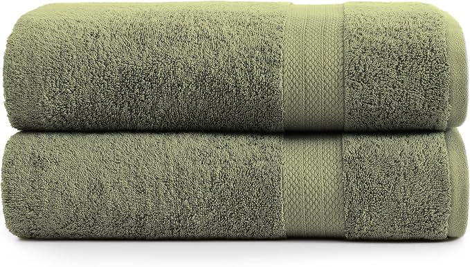 LANE LINEN Bath Sheet Set Soft Absorbent Quick Dry 100% Cotton - Oil Green | Towels Oversized Extra Large Bath - Fade-Resistant Color, Classic Terry Weave, Densely Woven, Coordinated Colors