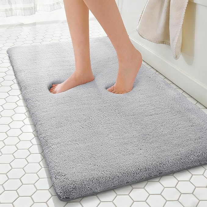 MINIDEAR Bathroom Rugs 47x24 Light Gray - Thick Memory Foam Bath Mat, Ultra Soft & Plush Fluffy, Non-Slip, Quick Dry, Absorbent Washable Floor Microfiber Mat for Tub, Home Decor Accessories