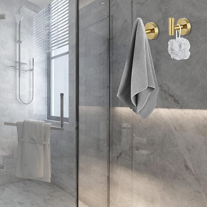 16pcs Gold BathTowel Hooks Robe Coat Bathroom Wall Hook Stainless Steel Heavy Duty Door Hanger Towel Robe Clothes Cabinet Closet Sponges for Bathroom Bedroom Kitchen Hotel Pool