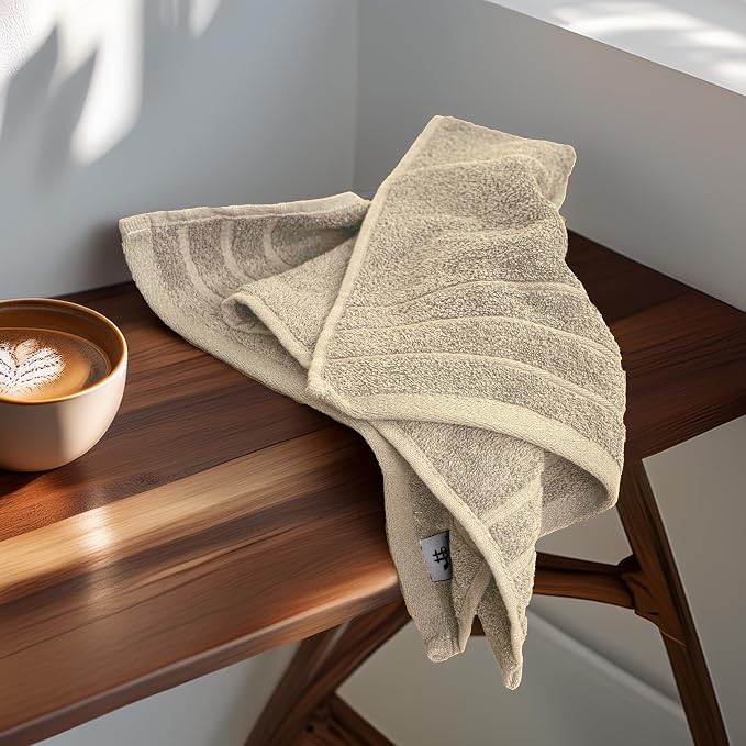 6 Piece Hand Towels Set 16 x 28 Inches, Beige | 100% Cotton, Lighter Weight, Quick to Dry, 16 x 28 Inches, Super Soft & Absorbent, Perfect for Bathroom & Kitchen