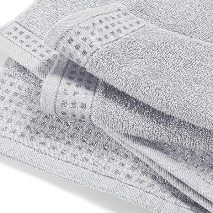 GLAMBURG Ultra Soft 3 Pack Cotton Towel Set, Contains a Bath Towel 28x55 inch, a Hand Towel 16x24 inch & a Wash Coth 12x12 inch, Ideal Everyday use, Compact & Lightweight - Light Grey