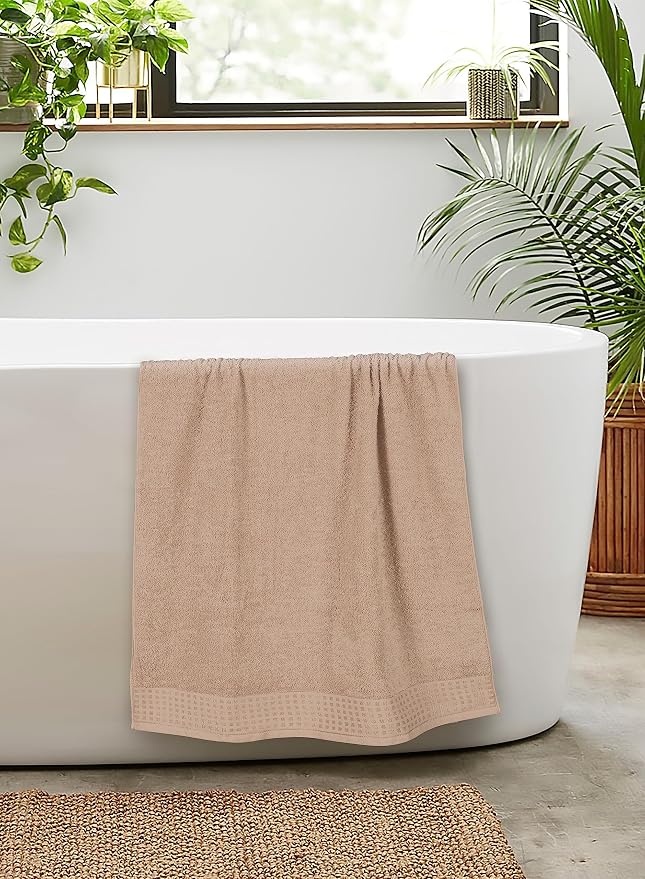 GLAMBURG 100% Cotton 2 Pack Oversized Bath Towel Set 28x55 Inches, Ultra Soft Highly Absorbant Compact Quickdry & Lightweight Large Bath Towels, Ideal for Gym Travel Camp Pool - Tan