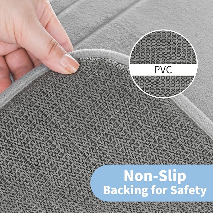 Cupic Cupid Memory Foam Bath Mat 24"×20", U-Shaped Bathroom Rugs, Gray | Soft Touch, Cushioned Comfort, Non Slip Bathroom Mat, Super Absorbent & Quick Dry, Machine Washable for Shower, Tub & Vanity