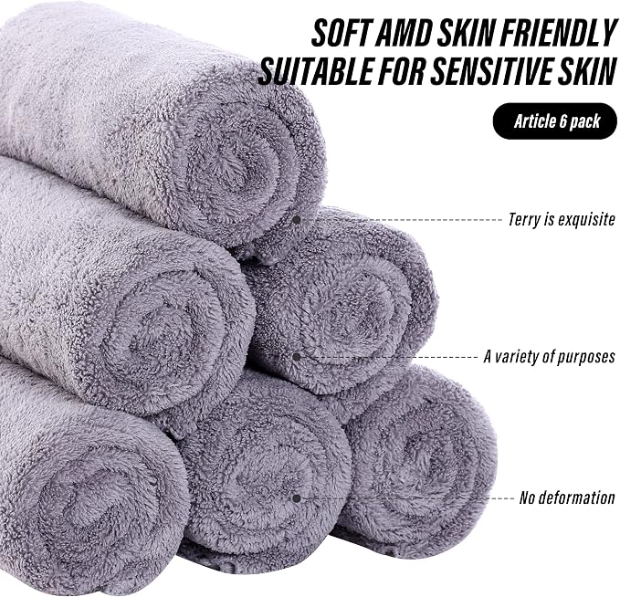 MOONQUEEN 6 Pack Premium Hand Towels - Quick Drying - Microfiber Coral Velvet Highly Absorbent Towels - Multipurpose Use as Hotel, Bathroom, Shower, Spa, Hand Towel 16 x 28 inches (Light Grey)