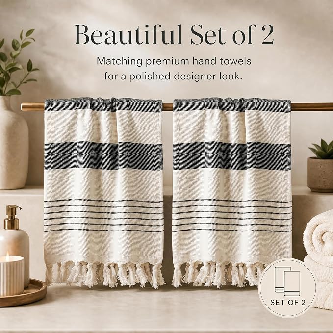 KIBAGA Decorative Hand Towels for Your Bathroom Or Kitchen - Luxurious Set of 2 Soft Boho Cotton Towels are Absorbent, Lightweight & Dry Quickly - Perfect to Elevate Any Bath Decoration at Home