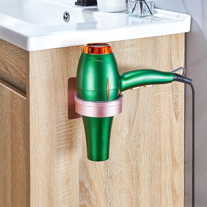 Blow Dryer Holder Wall Mounted, hairdryer holder for bathroom, Blow Dryer Organizer, hair tool organizer wall mount, Adhesive Hair Dryer Storage for Bathroom Barber Shop (Rose Gold)