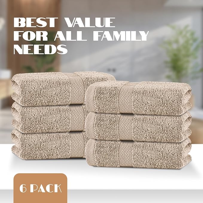 White Classic Taupe Hand Towels for Bathroom [12 Pack] Cotton Hand Towel Bulk for Gym, Kitchen and Spa, 16x27 Inches Soft Highly Absorbent Quick Dry Terry Salon Towels