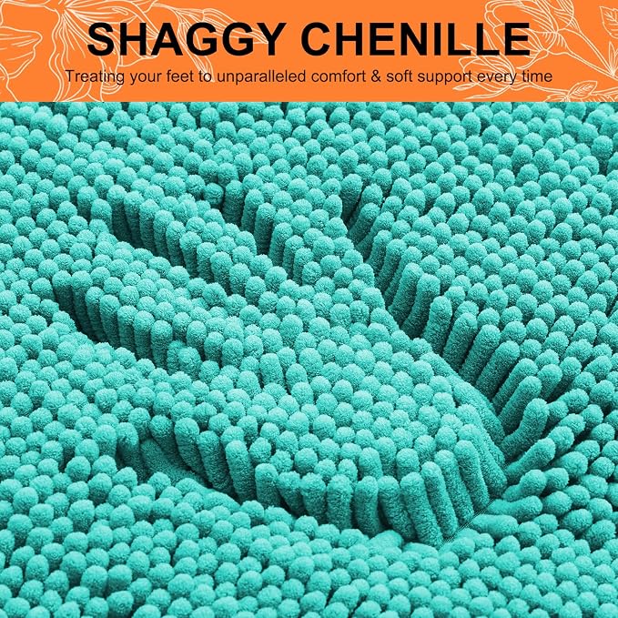 Smiry Chenille Bathroom Rugs Sets 2 Piece (30x20+24x16, Turquoise) | Soft Absorbent Machine Washable Non Slip Shaggy Bath Rug Set for Tub, Shower, and Floor, Home Decor