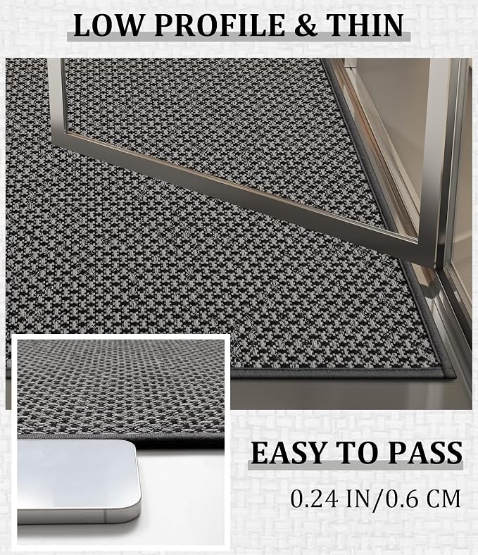 YIHOUSE Thin Bath Mat Dark Grey Bathroom Rugs Sets 2 Pieces, Non Slip Absorbent Mats Quick Dry, Woven Rugs Washable, Tapetes para Baño for Bathroom Toliet,Bathtub(17"x24"+17"x32")