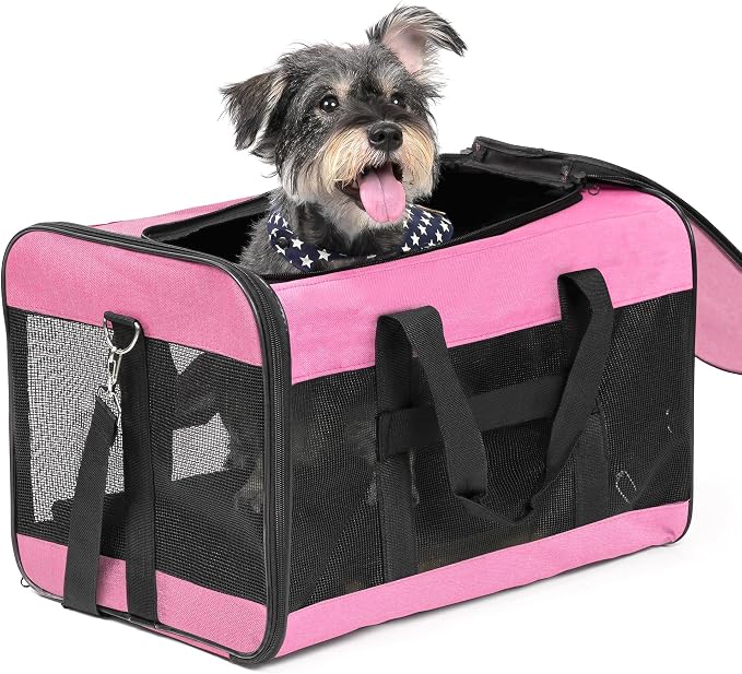 Conlun Dog Carrier Soft Sided, Large Cat Carrier up to 20 Lbs,Pink L | with Inner Safety Leash, Pet Transport Carrier for Large Cats and Medium Dog, Collapsible Puppy Carrier Bag