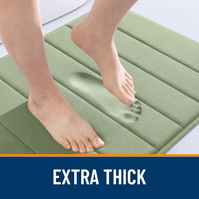 OLANLY Memory Foam Large Bath Mat 44x32, Super Soft Absorbent Bathroom Rugs | Sage Green, Quick Dry Bath Rug, Machine Washable Shower Floor Mats, Bathmat Carpet for Bathroom Floor, Tub and Shower