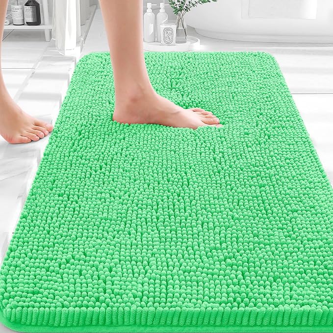 OLANLY Bathroom Rugs 35x24, Extra Soft Absorbent Chenille Bath Rugs | Mint Green, Quick-Drying Rubber Backing, Machine Washable Bath Mat for Bathroom Floor, Tub and Shower, Home Decor Accessories