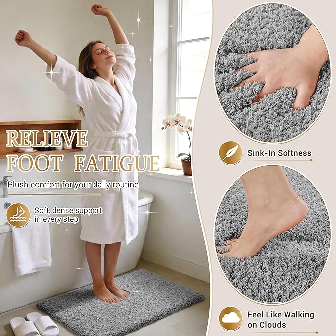 Yimobra Bath Rugs for Bathroom 32X20, Ultra Soft and Water Absorbent Bath Mats, Non Slip Plush Shower Rugs, Microfiber Thick Matts for Bathroom Floor/Tub, Machine Washable, Pure Gray