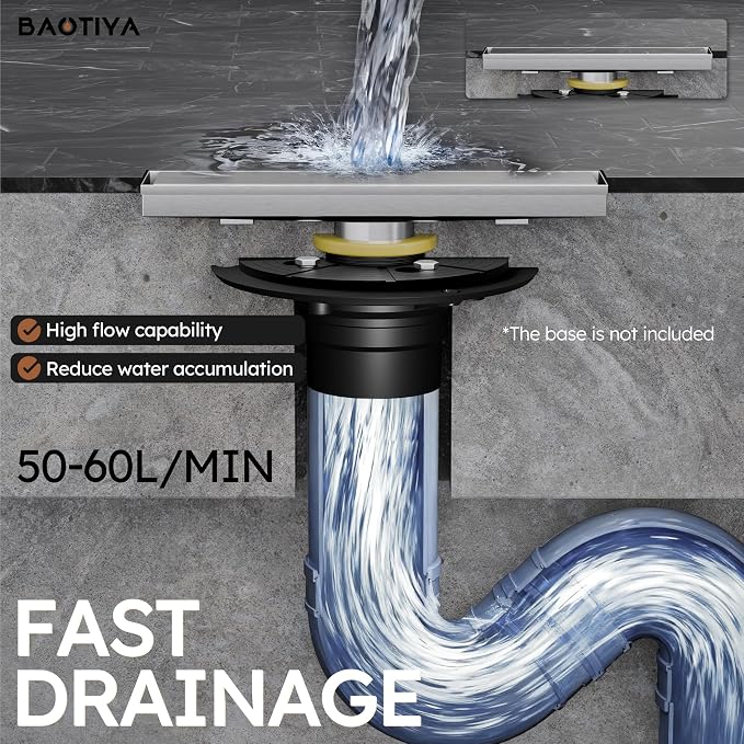 Linear Shower Drain 12 Inch,Modern Rectangle Shower Floor Drain with 2-in-1 Tile Insert Cover, Stainless Steel SUS 304, Linear Drain with Leveling Feet& Hair Strainer