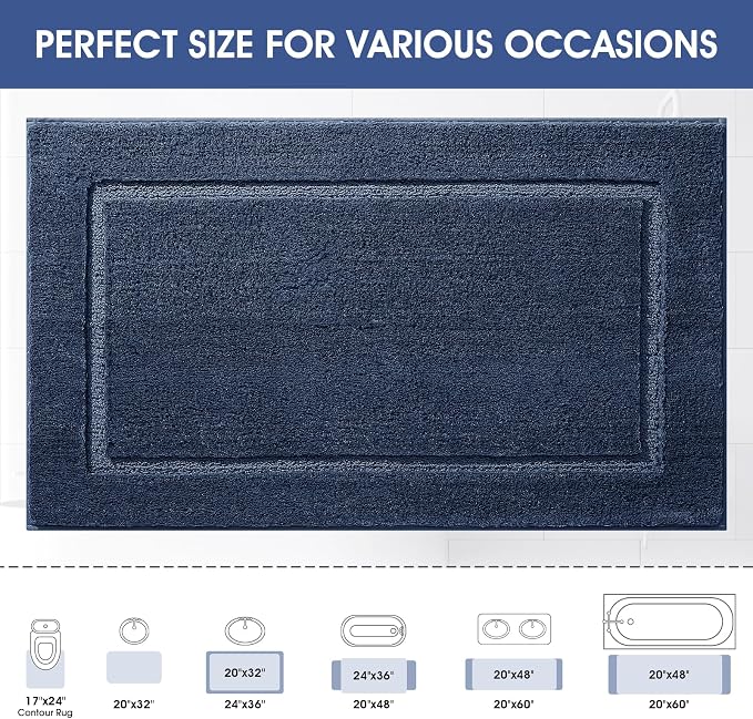 IM HOME Bathroom Rugs 24"x17", Ultra Soft Thick Plush Fluffy Microfiber Absorbent Bath Mat, Non-Slip Backing, Machine Washable Bath Mats for Bathroom Floor, Tub and Shower, Navy Blue